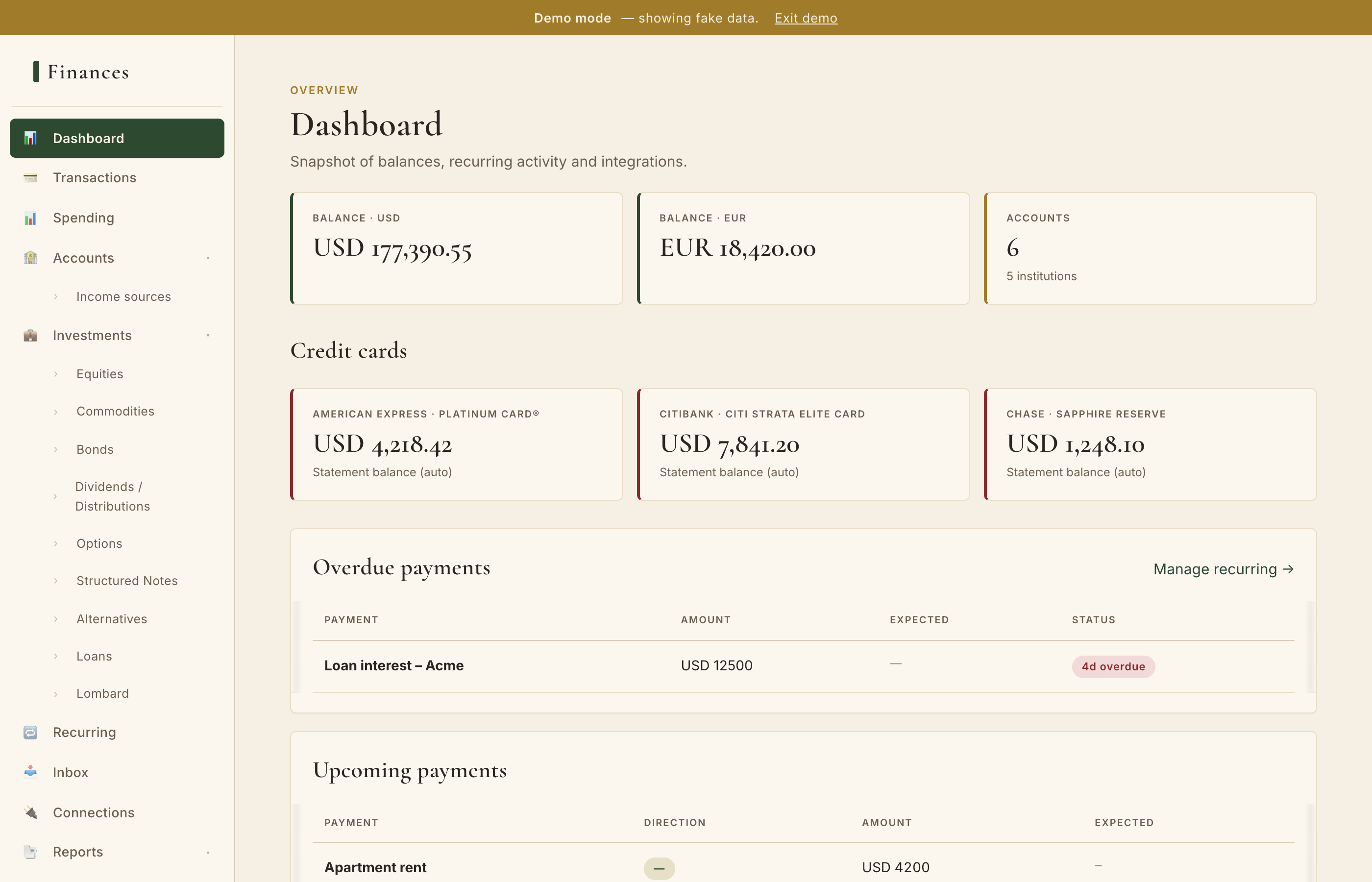 Finances dashboard